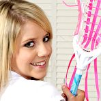 Pic of Shaved big boobed teen Tessa Taylor takes off her pink shorts and gives a close-up of her crotch