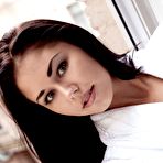 Pic of Brunette in hot stockings Macy B takes various erotic poses and masturbates