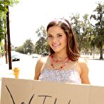 Pic of Sexy Elizabeth Lawrence shows the shaved pussy and also beads mouth on the hard stick