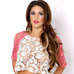 Pic of Busty babe August Ames strips and poses her big melons in nothing but panty