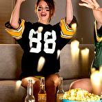 Pic of Brunette cheerleader Tiffany Thompson gets boozed and wild performing the softcore show