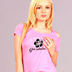 Pic of Blonde Bianca Golden with natural tits and bald pussy poss baked in pink socks