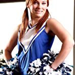 Pic of Horny cheerleader Dani Jensen strips naked and gets her bald cunt stuffed full of dick