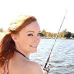 Pic of Horny redhead girl Dani Jensen blows thick cock before riding it in her shaved pussy