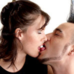 Pic of European brunette Jennifer Dark in white socks gets her shaved pussy fucked hard by alternative guy