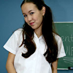 Pic of Small titted asian schoolgirl Tiny Tabby with long legs and tight pussy gets humped on a desk