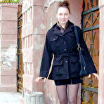 Pic of Sexy coed in black stockings exposing her panties, tight ass and boobs in public (preview pictures)