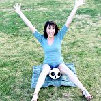 Pic of Slim soccer loving brunette Katrina Isis gets her shaved pierced pussy banged in the bedroom