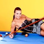 Pic of Suzie Carina pulls of her panties and fills her pussy with two fingers on the pool table