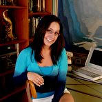 Pic of Sweet spectacled girl Gracie Glam strips and spreads her shaved pussy to show her tight hole