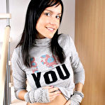 Pic of Inflated titted legal age teenager Jenet next level stripping action on stairs
