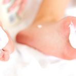 Pic of Busty blonde Xo Gisele is working her tiny cute feet over the dildo toy