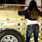 Pic of Naughty chippy Freckles is in the garage flashing the delicious naked charms