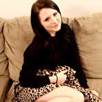 Pic of Brunette girl Freckles spreads her legs showing sexy bottom in black panty