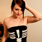 Pic of Adorable brunette Freckles teases us in her pantyhose and her Halloween outfit