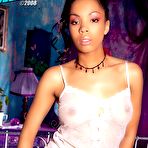 Pic of Ebony doll Luciana with a smoothly shaved pussy makes hot poses on the bed