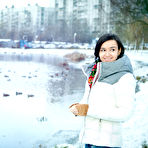 Pic of Tanned brunette with a hairy pussy posing nude after a long day - aMetart.com