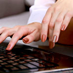 Pic of Glasses-wearing brunette takes off her white panties but leaves her socks o - aMetart.com