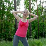 Pic of Jessy Key loses her clothes as she does exercises in the forest and then takes on cock