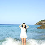 Pic of Dark-haired wavy-haired beauty masturbating while eating the desert - aMetart.com