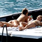 Pic of Tania Cagnotto sunbathing topless on a boat
