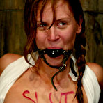 Pic of Soaking wet slave girl Audrey Leigh getting her helpless shaved pussy dildoed