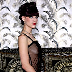 Pic of Piercing lady satin slip black body posing her horny nice pussy in pantyhose and fantastic high heels