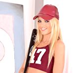 Pic of Uniform blonde chick Vanda Lust is penetrating her tight pussy with huge baseball beat
