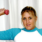 Pic of Sporty chick Jules Van Saint with tiny ass and bald pussy removes her pink panties