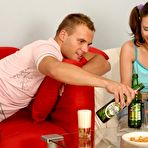 Pic of Slim drunk teen Adalyn Nubiles with big tits gets tag teamed on a red couch