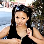 Pic of Naughty asian chick Lana Violet with hairless pussy does public striptease in the street