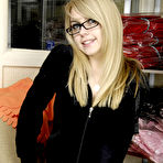 Pic of British blonde Chloe Toy spreads stockinged legs thrusting her pussy on a dildo