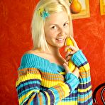 Pic of Angelic blonde teen cutie caresses a banana and masturbates naked