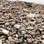 Pic of Kinky voyeur husband expose chubby wife tanning topless on rocky beach