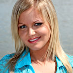 Pic of Blue-eyed blonde in a blue blouse sucking cock and fucking outdoors - IamXXX.com