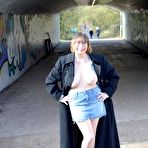 Pic of Amateur Milf in a long trench coat flashes her huge tits and shaved twat in Weddington Walk &ndash; Bare Milfs