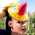 Pic of Dark haired beauty Fabiola goes ass to mouth inside an industrial greenhouse
