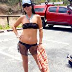 Pic of Brunette MILF Roxeanne shows her snatch at a public park