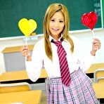 Pic of Cute Japanese schoolgirl flashes crotchless upskirt panties in a classroom