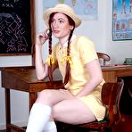 Pic of Naughty schoolgirl Vicki Peach takes off her sheer panties in the classroom