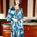 Pic of Beautiful wife Peta Jensen showing modeling sexy stockings in kitchen