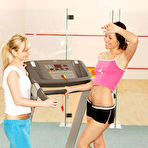 Pic of Young girls toy pussies during lesbian sex after a sweaty workout