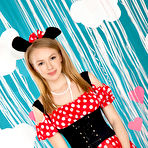 Pic of Cute teen Lea showcases her bald slit after removing a polka-dot dress