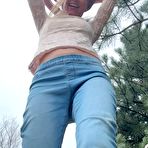 Pic of Blonde girl Claudia Macc blows a kiss after taking a piss in the outdoors
