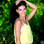 Pic of Nice teen Aleksandrina exposes her tan lined body by a hardwood tree