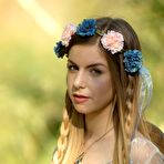 Pic of Sweet solo girl takes off her summer dress wearing a crown of flowers