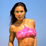Pic of Fitness model Danielle Edwards poses in swimwear while at the beach