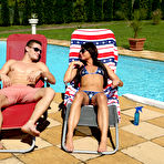 Pic of Amateur couple Max and Anastasia fuck on a poolside chair in their sunglasses