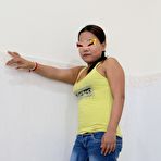 Pic of Fat Asian girl removes her white panties to get poked in her very hairy pussy