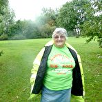 Pic of Fat British woman Grandma Libby exposes herself by a tree in a park